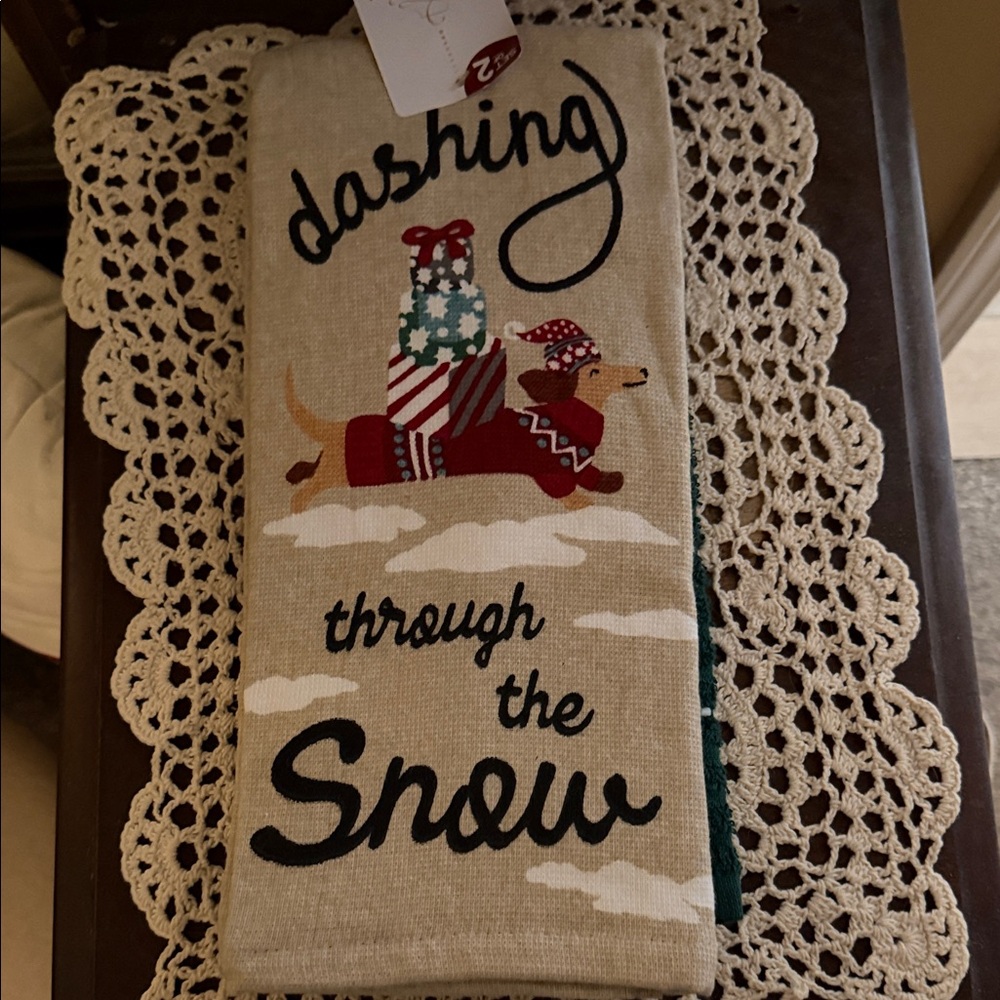 Festive Holiday dachshund Kitchen Towel set